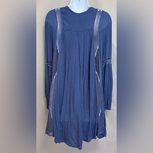 Free People Baby Doll Lace Inset Tunic Sz Small Blue - Picture 5 of 14